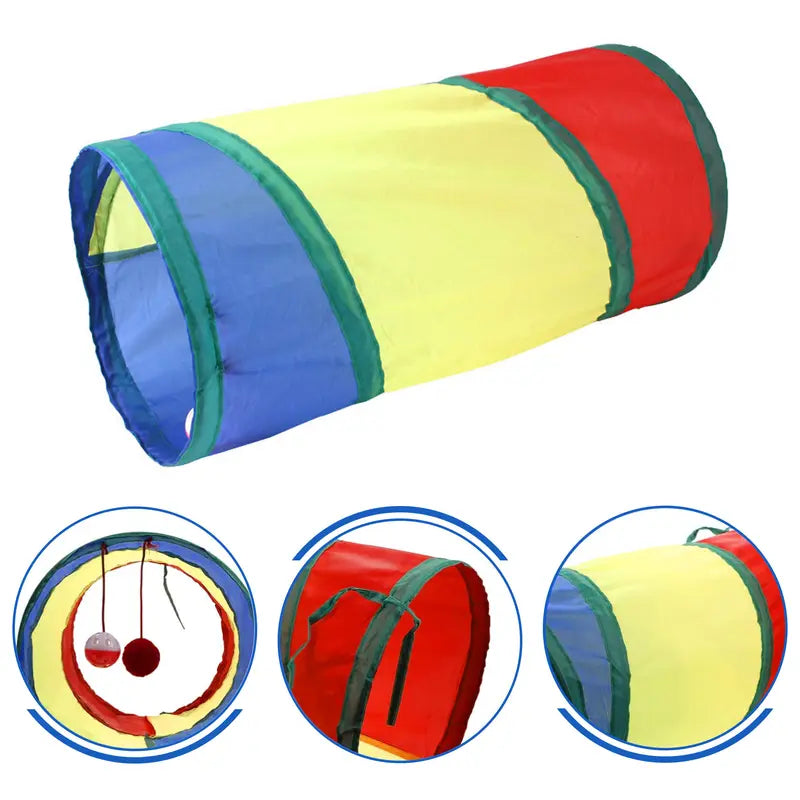 24Pcs Colorful Cartoon Cat Toy Set - Polypropylene 2-Way Interactive Tunnel with Memory Steel Frame, Feathers, Ribbon Flutter Tease, Bell Ball - Stimulating Training for Kittens, Universal Birthday Gift