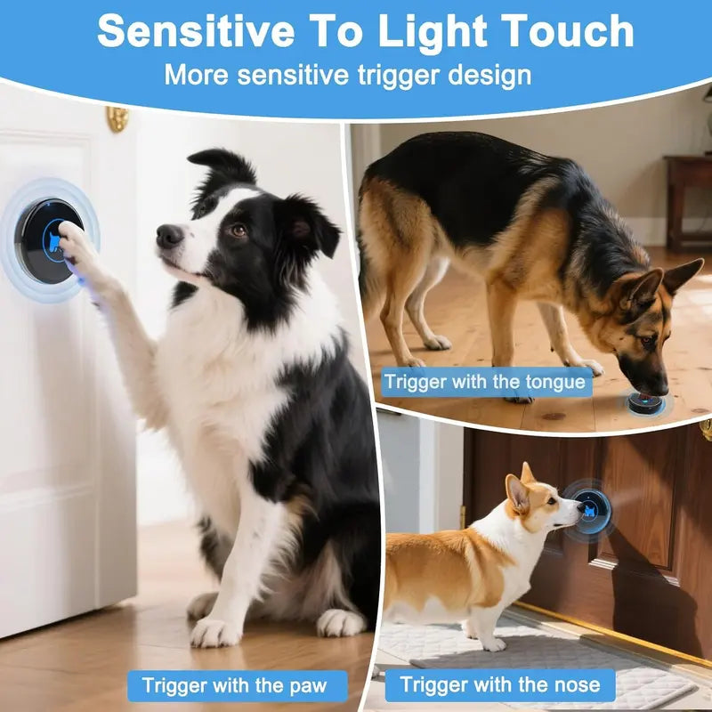 Dog Door Bell Enhanced Touch, Wireless Doggie Doorbell for Potty Training to Go Outside, IP65 Waterproof, 1000Ft Range, 55 Melodies, 5 Modes & Adjustable Volume (2 Buttons)