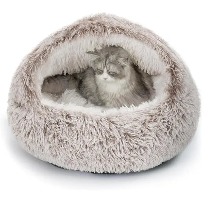 CATISM Plush Hooded Cat Bed, Calming Nest, Self-Warming Cave, Cozy Pod for Indoor Cats or Small Dogs, Removable Washable Cove with Non-Slip Bottom