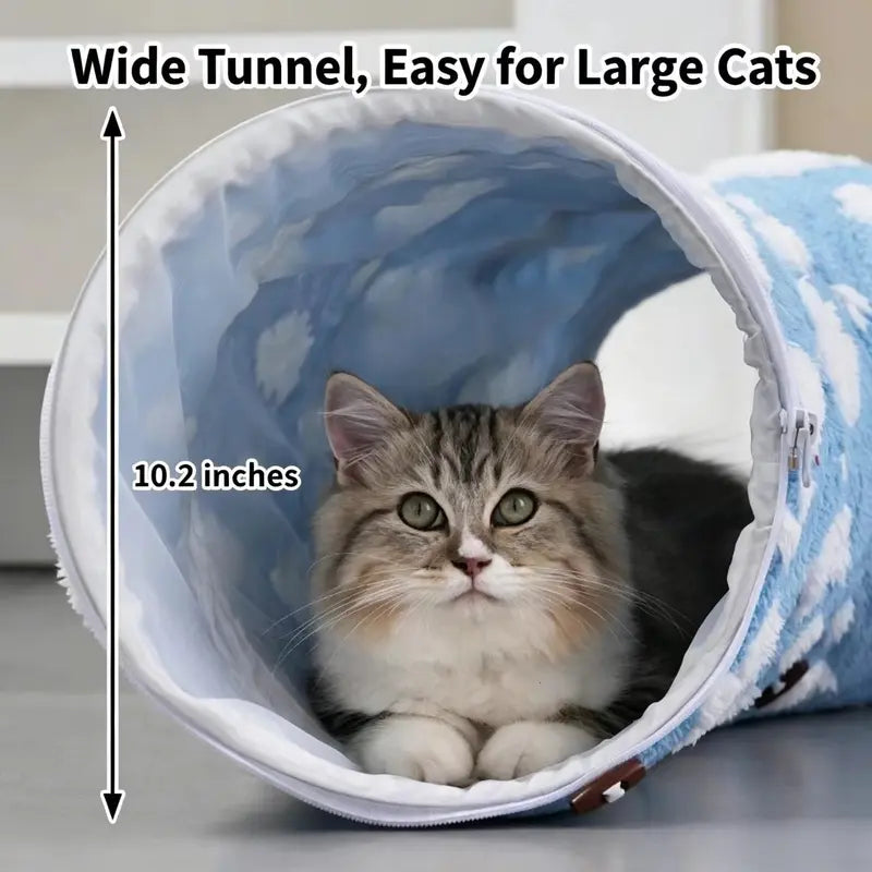 Plush Fabric round Cat-Shaped Donut Pet Play Tunnel - Circle Form, Warm, Cozy, Secure Sleep Animal Blanket Home Calming Accessory with Circle Cushion for Indoor Cats (Green, Brown, Blue)
