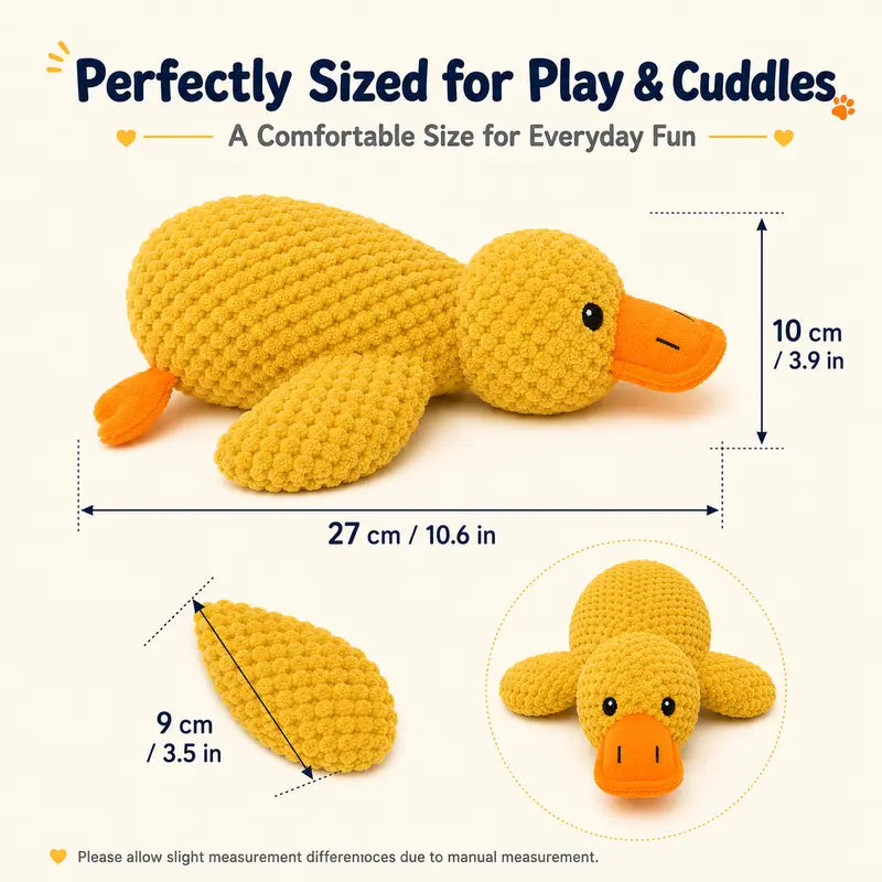 Pawviss Yellow Duck Dog Toy, Squeaky Plush Toy with Crinkle Wings and Quacking Sound, Soft Cuddly Comfort Toy for Interactive Play, Carrying and Snuggling, 11 Inch