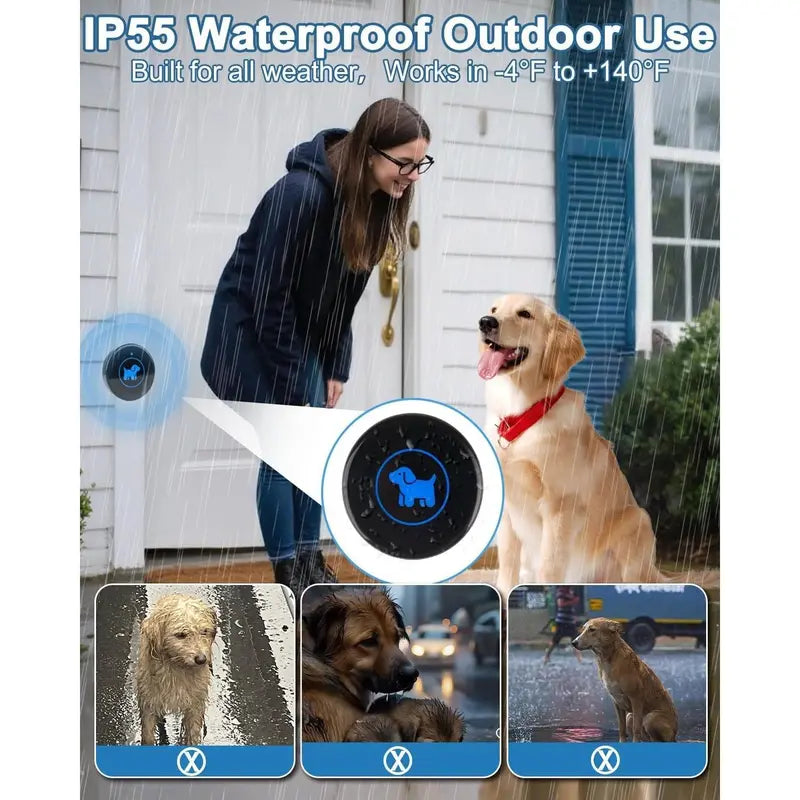 Dog Door Bell Enhanced Touch, Wireless Doggie Doorbell for Potty Training to Go Outside, IP65 Waterproof, 1000Ft Range, 55 Melodies, 5 Modes & Adjustable Volume (2 Buttons)