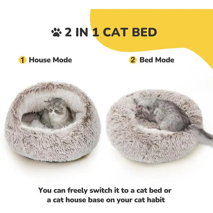 CATISM Plush Hooded Cat Bed, Calming Nest, Self-Warming Cave, Cozy Pod for Indoor Cats or Small Dogs, Removable Washable Cove with Non-Slip Bottom