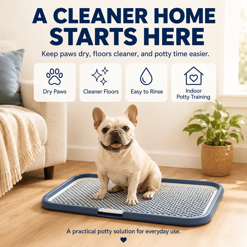 Dog Potty Tray with Removable Grating, Leak-Proof Indoor Dog Toilet for Puppy Training, Washable Pee Pad Holder for Apartments & Dogs