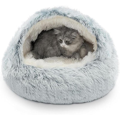 CATISM Plush Hooded Cat Bed, Calming Nest, Self-Warming Cave, Cozy Pod for Indoor Cats or Small Dogs, Removable Washable Cove with Non-Slip Bottom
