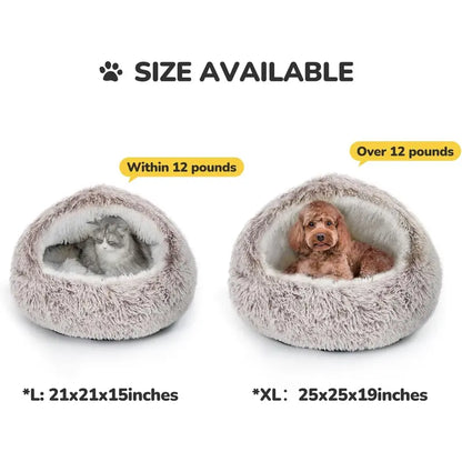 CATISM Plush Hooded Cat Bed, Calming Nest, Self-Warming Cave, Cozy Pod for Indoor Cats or Small Dogs, Removable Washable Cove with Non-Slip Bottom