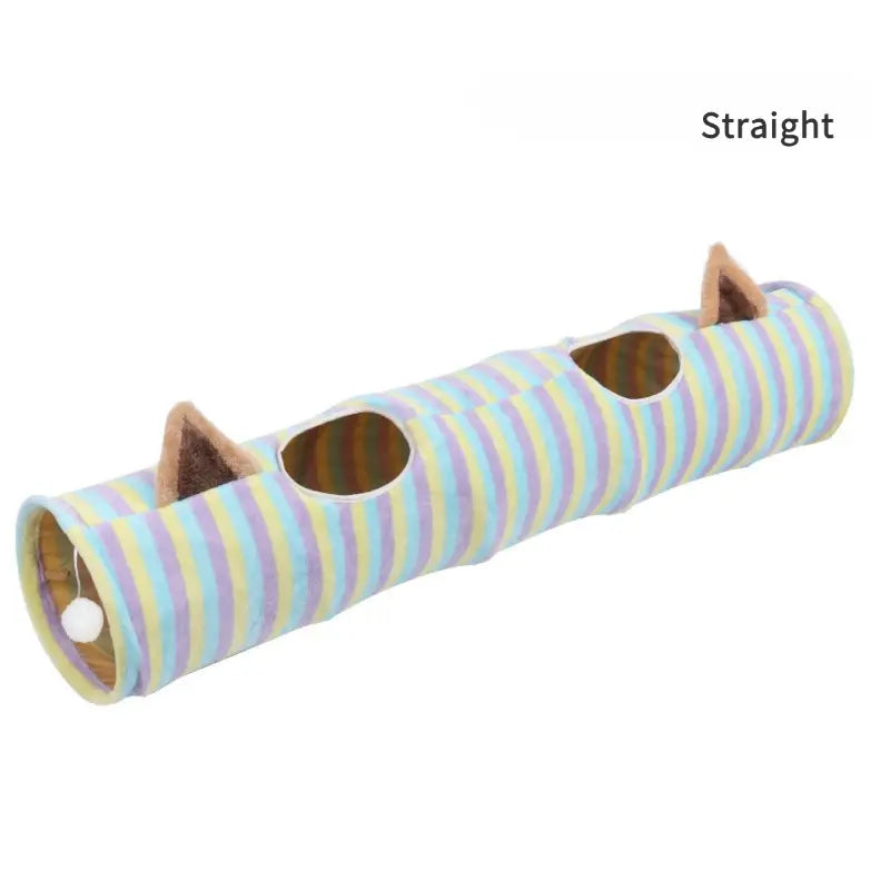 Cat Half-Circle Straight Striped Donut Tunnel Bed with Washable Cushion - Indoor Peekaboo Cave Toy, Calming Pet Accessory for Autumn Winter Use, Perfect under Christmas Tree