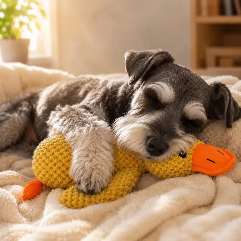Pawviss Yellow Duck Dog Toy, Squeaky Plush Toy with Crinkle Wings and Quacking Sound, Soft Cuddly Comfort Toy for Interactive Play, Carrying and Snuggling, 11 Inch