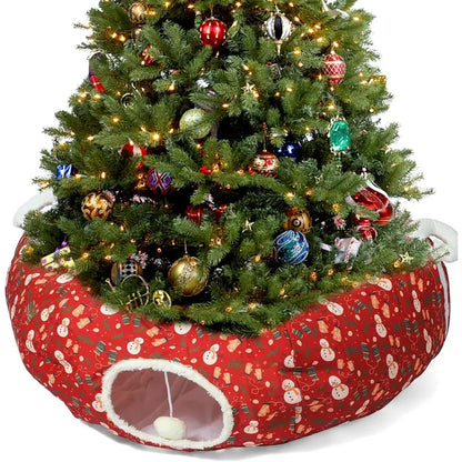 LUCKITTY Christmas Warm Fluffy Plush Cat Dog Tunnel Bed with Washable Cushion- Big Tube Playground Toys 3 FT Diameter Collapsible, for Indoor Cat Kitty Kitten Puppy Rabbit Ferret, Green Red