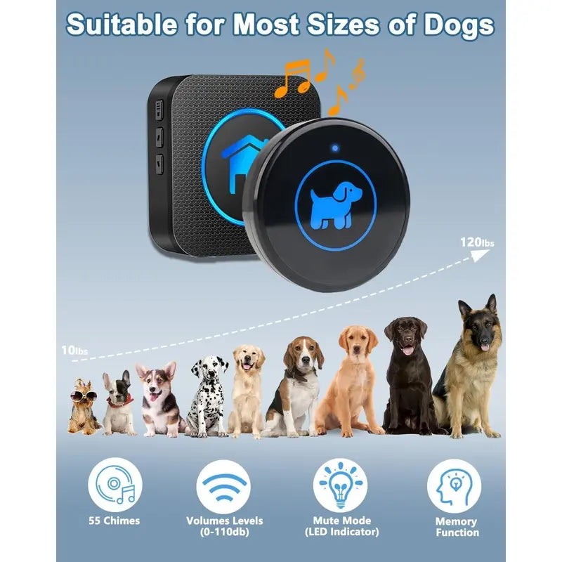 Dog Door Bell Enhanced Touch, Wireless Doggie Doorbell for Potty Training to Go Outside, IP65 Waterproof, 1000Ft Range, 55 Melodies, 5 Modes & Adjustable Volume (2 Buttons)