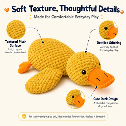 Pawviss Yellow Duck Dog Toy, Squeaky Plush Toy with Crinkle Wings and Quacking Sound, Soft Cuddly Comfort Toy for Interactive Play, Carrying and Snuggling, 11 Inch