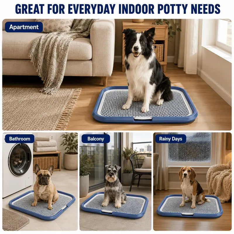 Dog Potty Tray with Removable Grating, Leak-Proof Indoor Dog Toilet for Puppy Training, Washable Pee Pad Holder for Apartments & Dogs