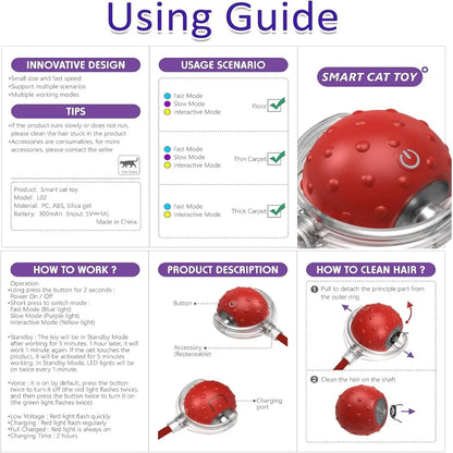 USB Smart Interactive Cat Toy Ball, Automatic Cat Toy, Rechargeable Indoor Cat Toy with Colorful Lights, Power Ball Cat Toy, Kitten Toy, Automatic Rolling Ball