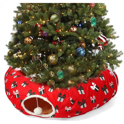 LUCKITTY Christmas Warm Fluffy Plush Cat Dog Tunnel Bed with Washable Cushion- Big Tube Playground Toys 3 FT Diameter Collapsible, for Indoor Cat Kitty Kitten Puppy Rabbit Ferret, Green Red
